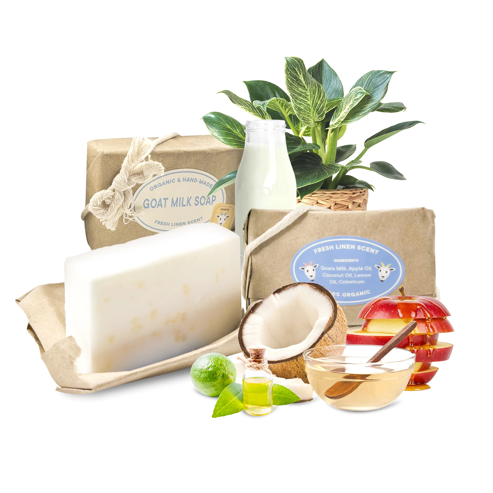 Fresh Linen Goat Milk Soap — 100% Organic with Apple, Coconut & Lemon Oils